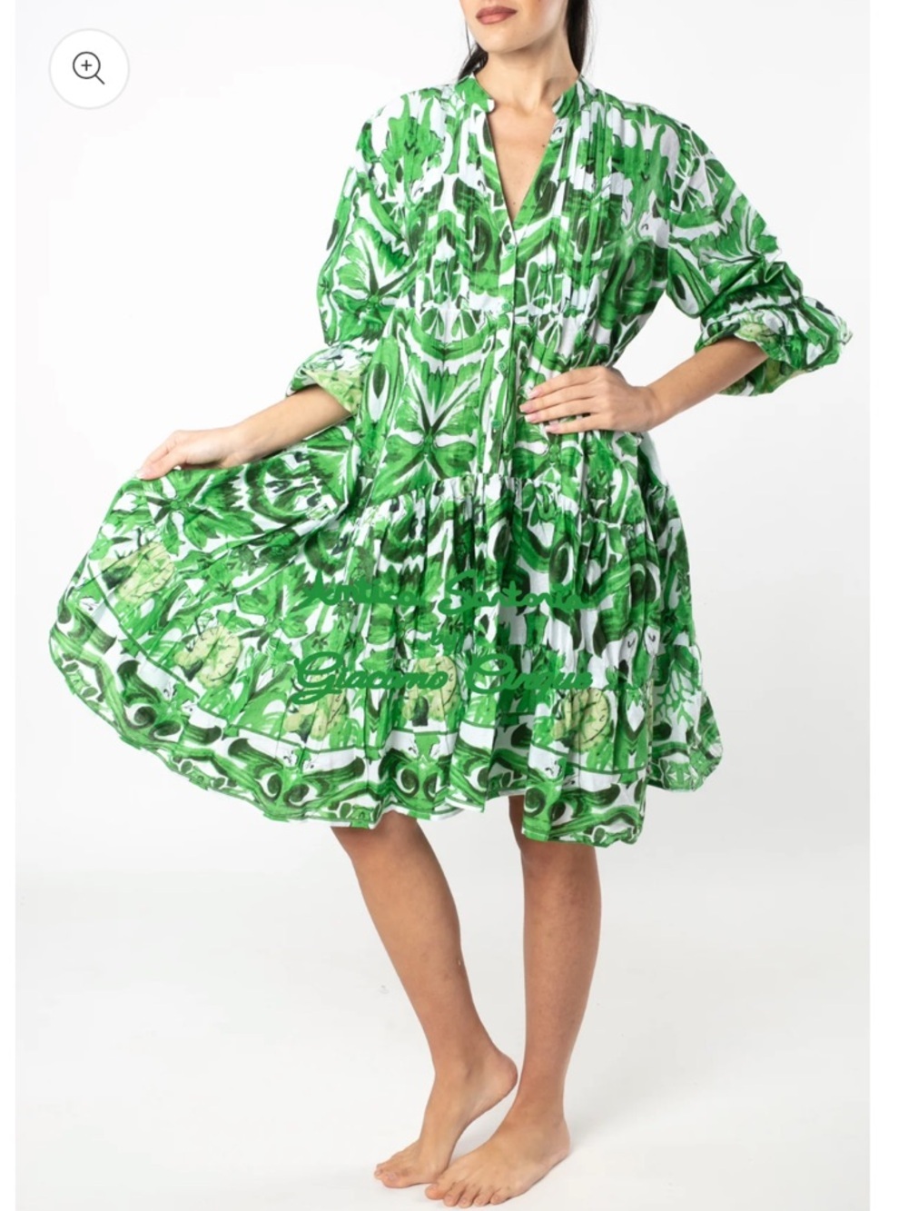 Antica Sartoria Vibrant White & Green Floral Tiered Summer Dress NWT O/S